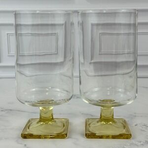 VTG PAIR (2) Federal Glass Nordic Topaz Wine Juice Glasses 6" Tall